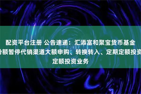 配资平台注册 公告速递:汇添富和聚宝货币基金C类份额暂停代销渠道大额申购、转换转入、定期定额投资业务